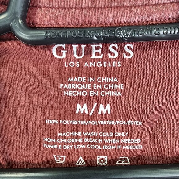 Mens Burgundy Guess Shirt Long Sleeve V-Neck Polyester Size M - Picture 3 of 8